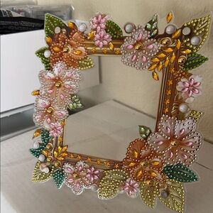 Bejeweled Floral Decorative picture Frame - Pink, Gold, Green